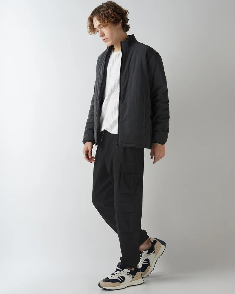 Bewakoof  Men's Black Super Loose Fit Cargo Warm Joggers for Men | Best Price UAE